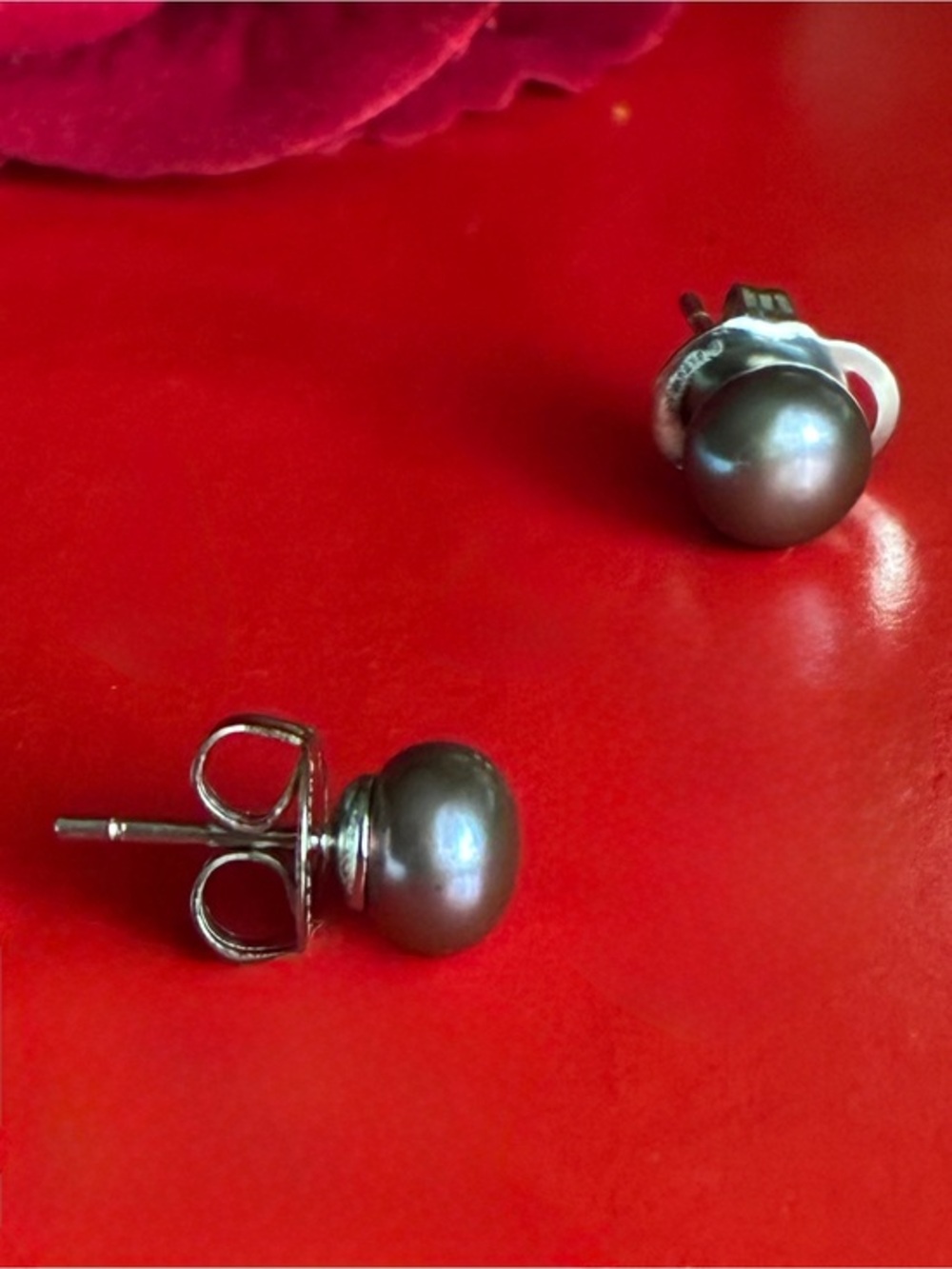 925 Silver Earrings,Grey Pearl Stud Earrings with Sterling Silver Backs